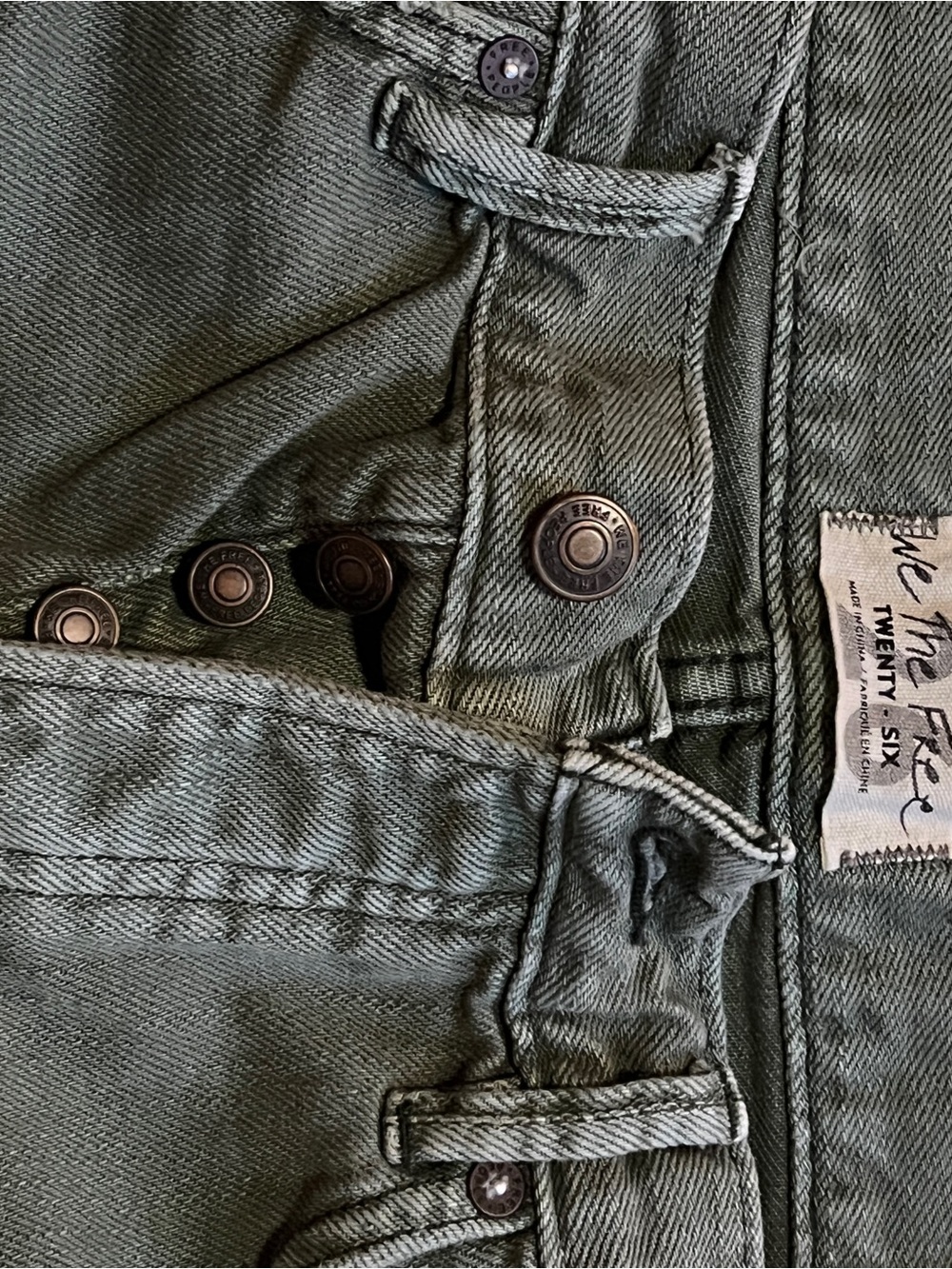Free People Olive Green Distressed Denim Cutoff Shorts - Picture 3 of 5